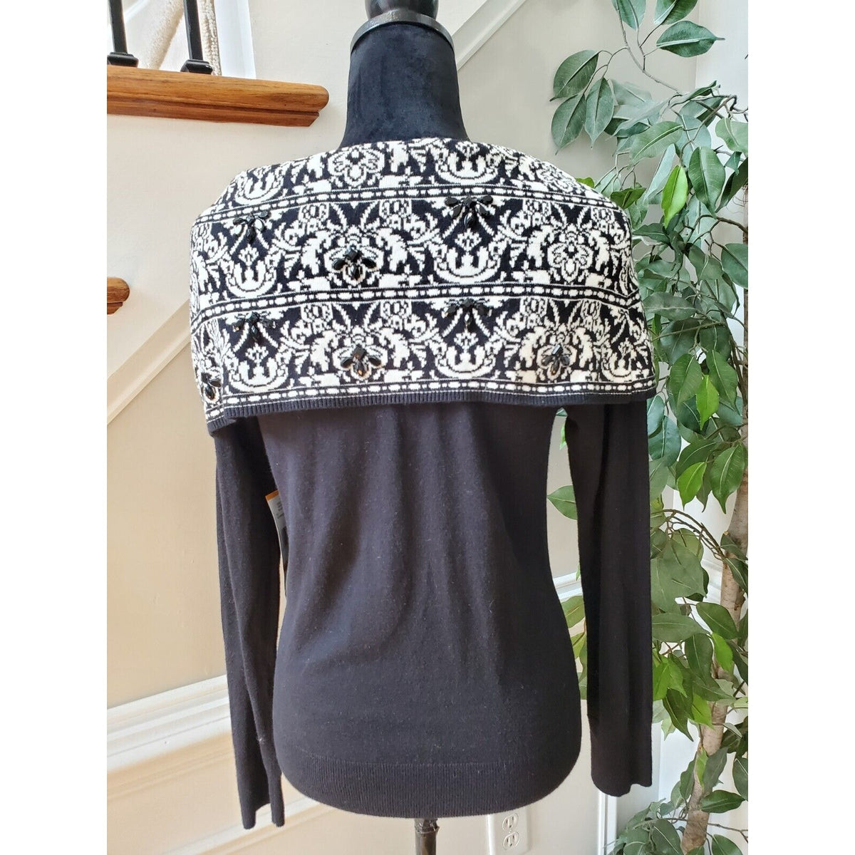 Jones New York Women Black Cotton Cowl Neck Long Sleeve Pullover Sweater Large