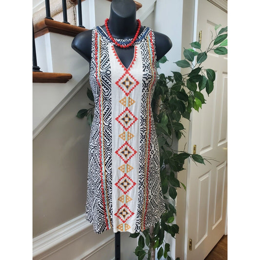 THML Womens Multicolor Polyester Round Neck Sleeveless Knee Length Dress Size S