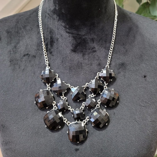 Women's Black Teardrop Beaded Stylish Statement Fashion Necklace