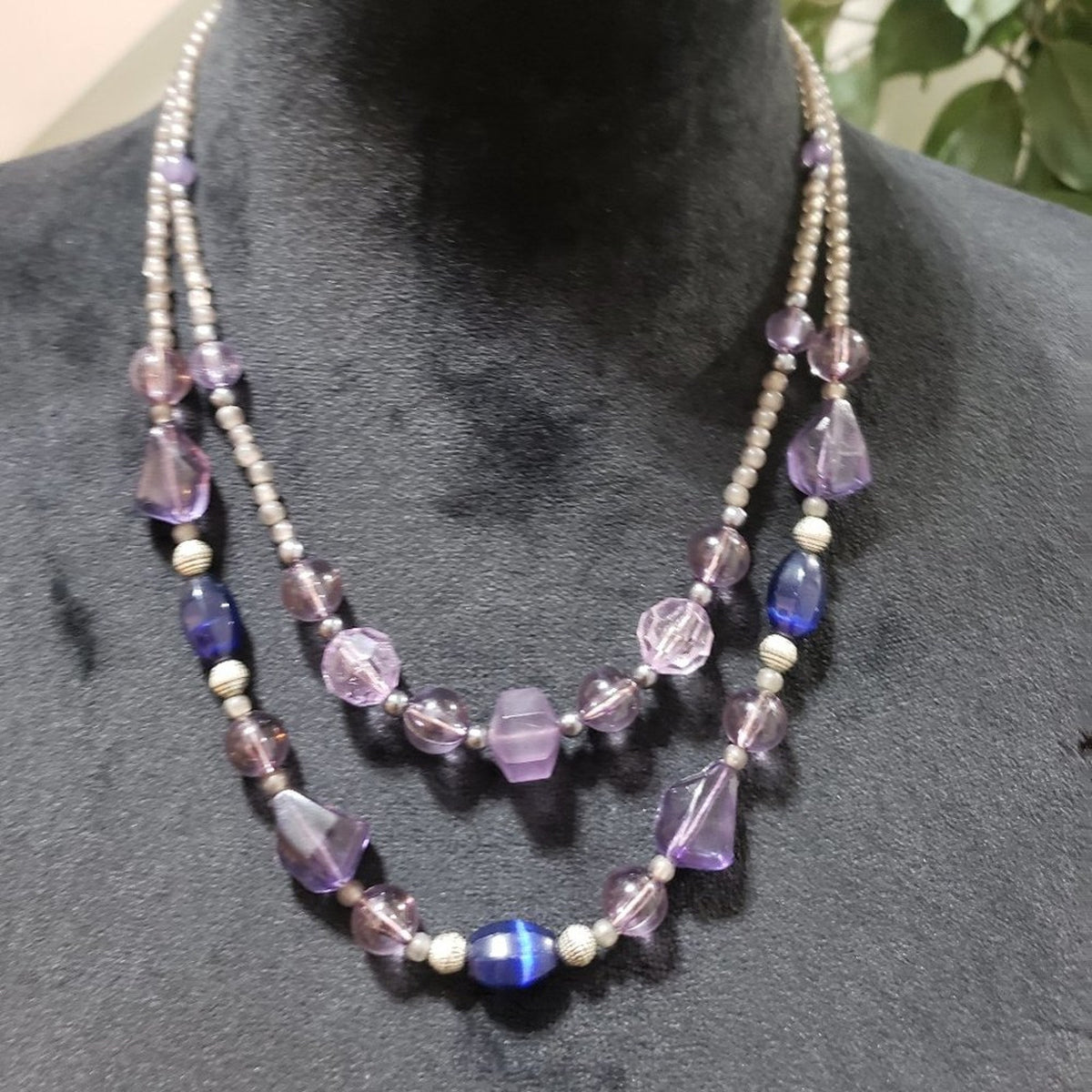 Womens Gorgeous Purple & Blue Crystal Beaded Collar Necklace with Lobster Clasp