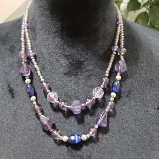 Womens Gorgeous Purple & Blue Crystal Beaded Collar Necklace with Lobster Clasp