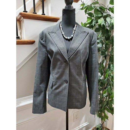 Style & Co Women Gray Lined Polyester Long Sleeve Button Stretch Blazer Coat