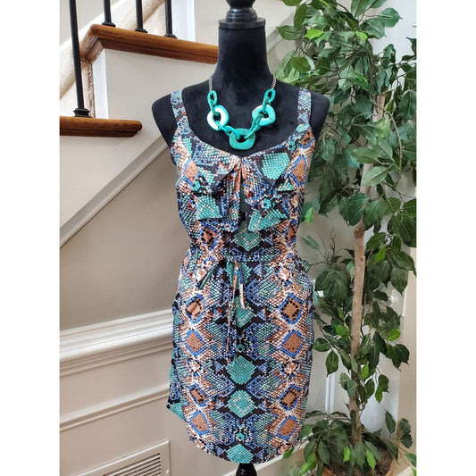 BeBop Multicolor Snake Print Polyester Sleeveless V Neck Shift Dress Size Small