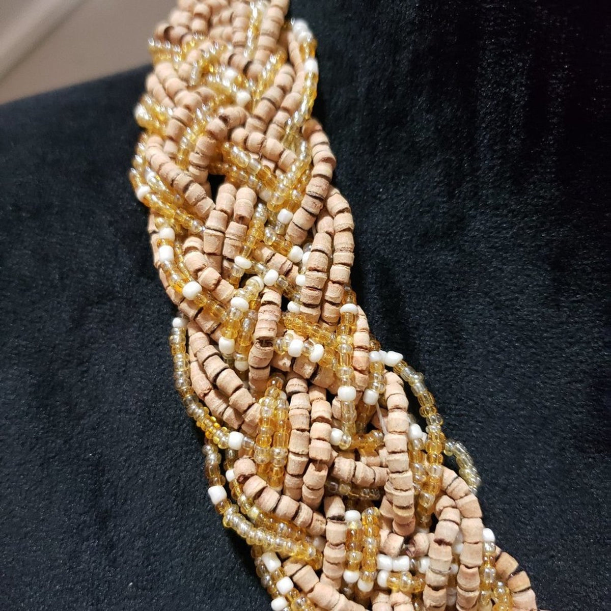 Women's Tan Peach Large Braided Seed Beads Statement Necklace