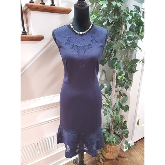 Venus Women Blue Polyester Sleeveless Round Neck Back Zip Knee Length Dress 4