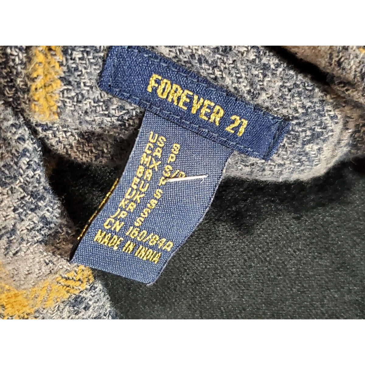 Forever 21 Women's Gray Plaid Cotton Long Sleeve Drawstring Knit Sweater Size S