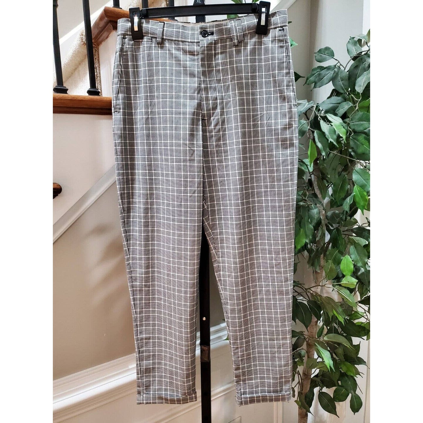 Zara Women's Gray Check Polyester Mid Rise Skinny Legs Casual Dress Pant Size 29