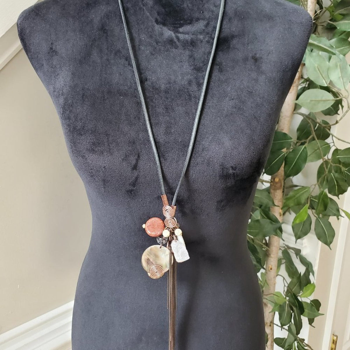 Women's Acrylic Gemstone Tassel Pendant Necklace Jewelry Party