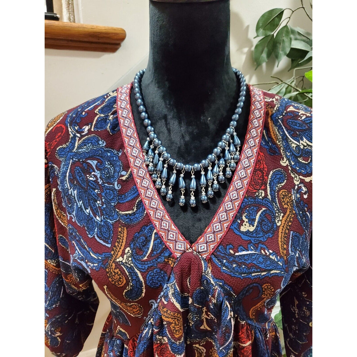 Umgee Boho Paisley Cotton V-Neck Half Sleeve Festival Dress Size Small