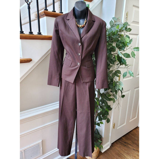 Evan Picone Women Brown Polyester Long Sleeve Blazer & Pant 2 Pc's Suit 8