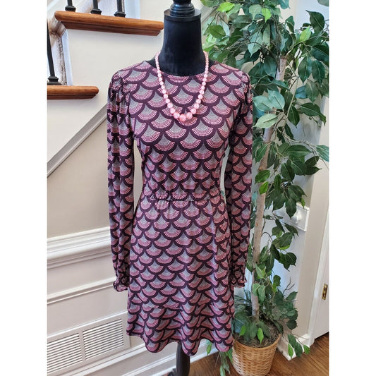 Michael Kors Women Multicolor Balloon Sleeve Round Neck Knee Length Dress Size M