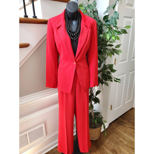 Harvé Benard Women's Red Polyester Single Breasted Blazer & Pant 2 Pc's Suit 10