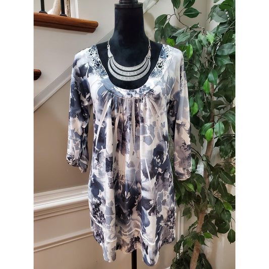 Simply Irresistible Women's Gray Polyester Scoop Neck Long Sleeve Top Blouse M