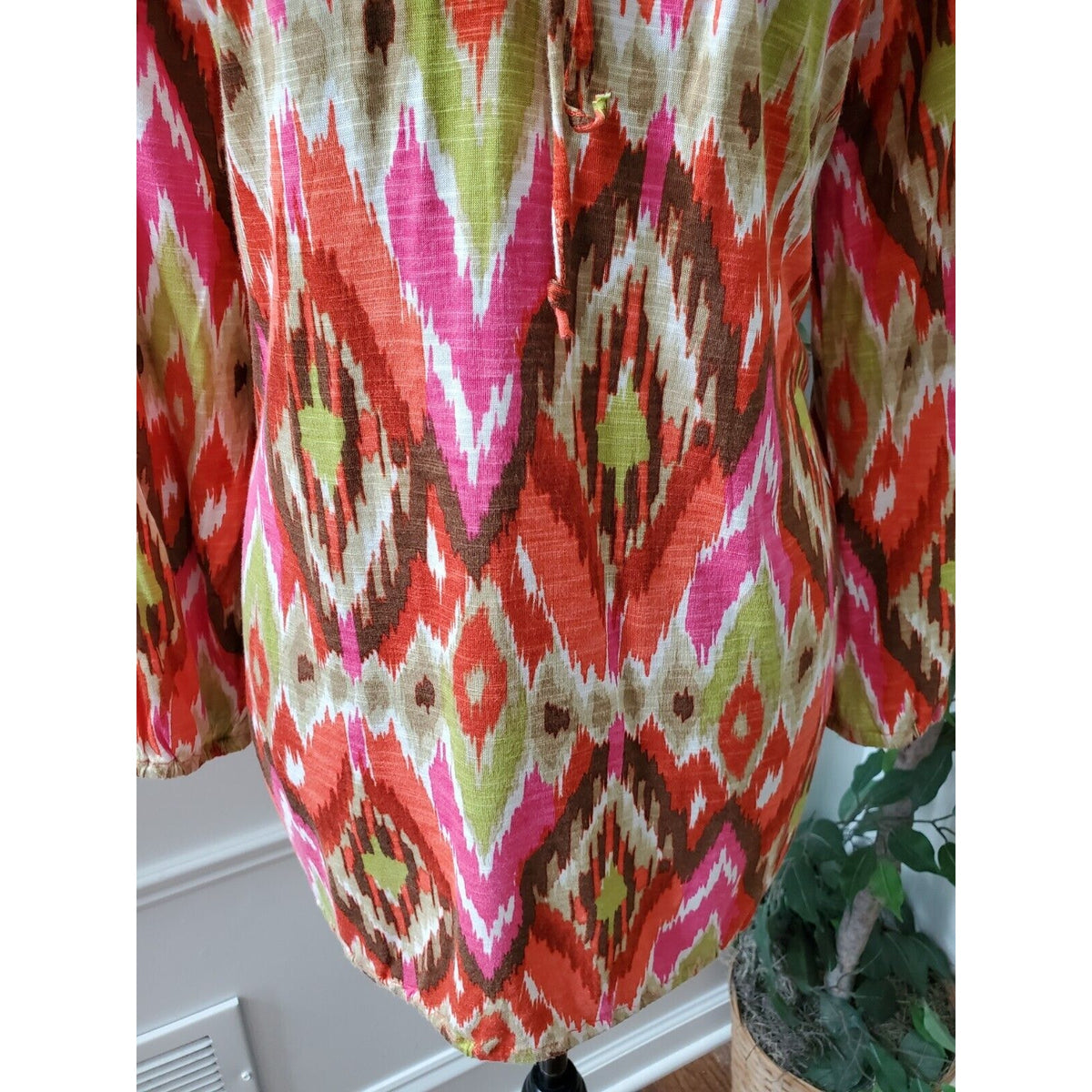 Jones New York Women Multicolor Viscose Scoop Neck Long Sleeve Top Blouse Size M
