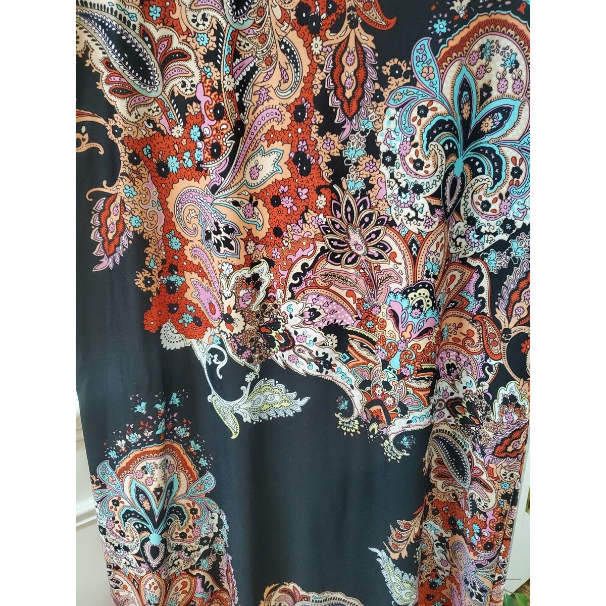 Soho Apparel Women's Black & Orange Paisley Polyester Long Skirt Size X-Large