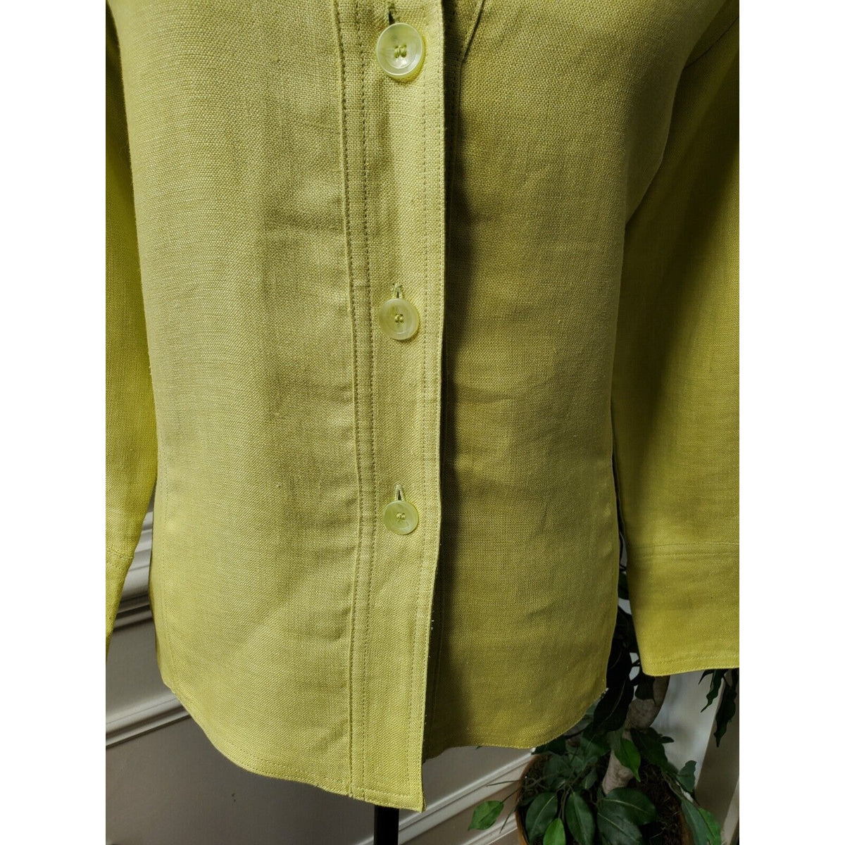 Rafaella Women's Green 100% Linen Collared Long Sleeve Button Front Jacket 10