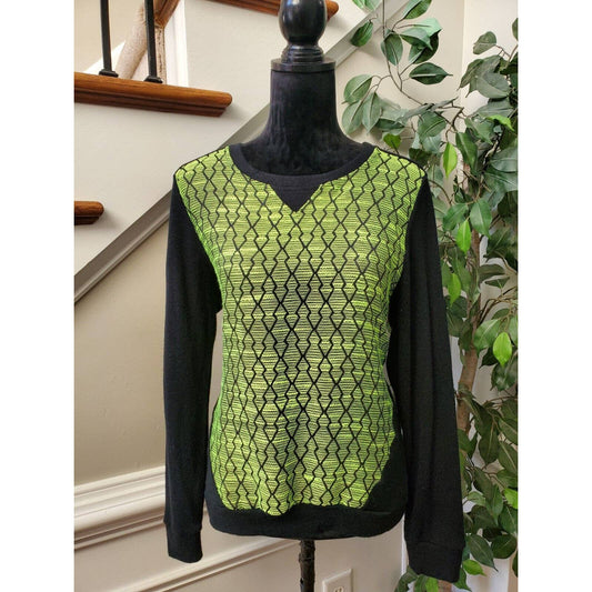 Losangeles Women's Black & Green Cotton Round Neck Long Sleeve Sweater Size S