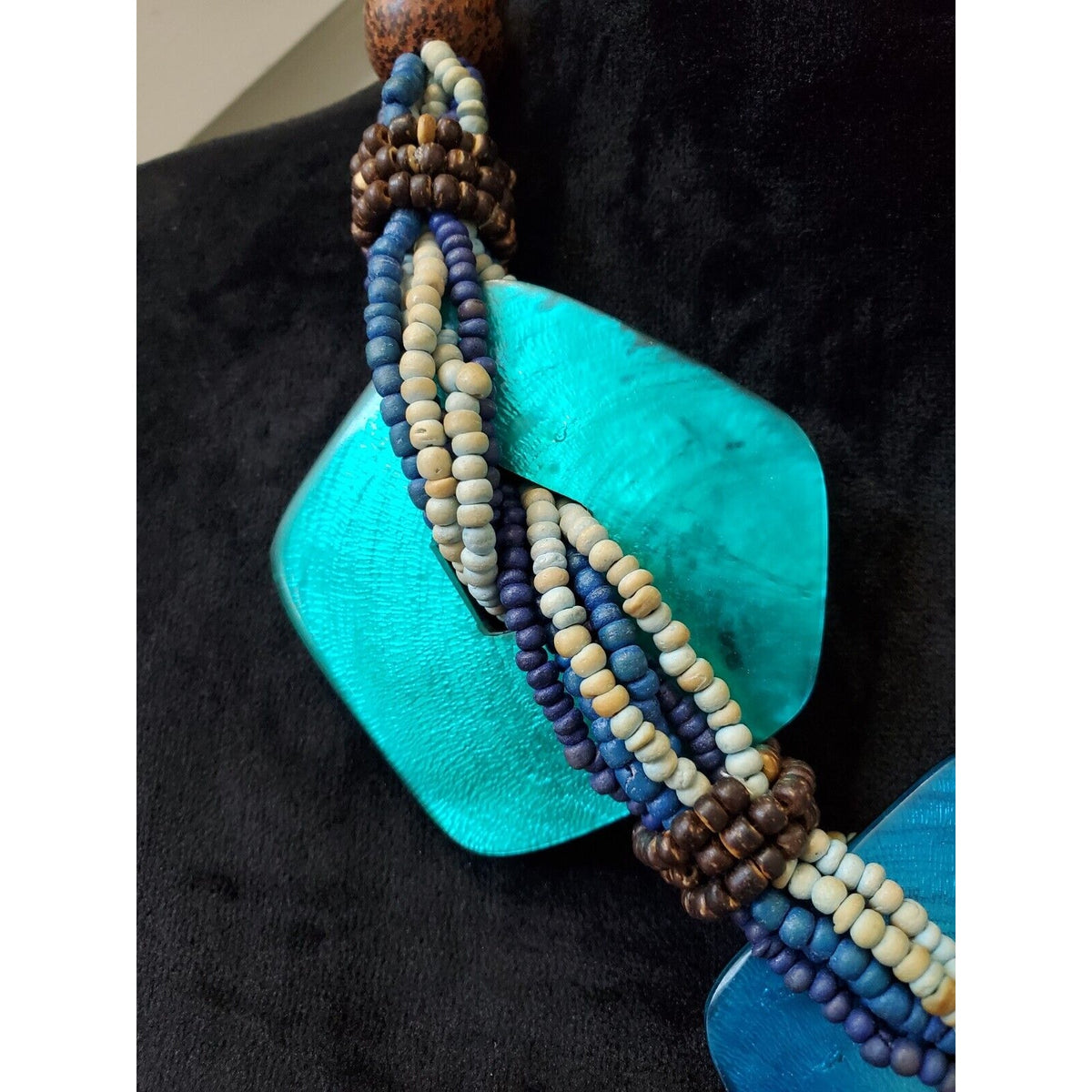 Wood and Seed Beads with Resin Necklace by Kathy Gelfand