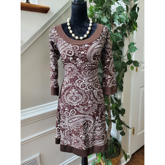 AA Studio AA Women's Brown & White Round Neck Long Sleeve Knee Length Dress 12