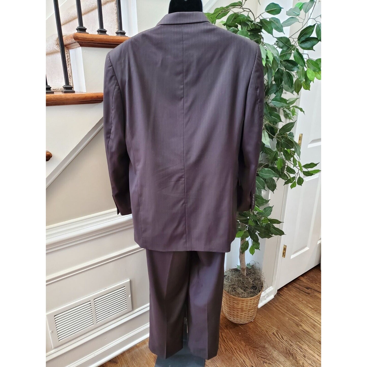 Lineage Men's Brown Lined Wool Single Breasted Blazer & Pant 2 Piece Suit 44X31