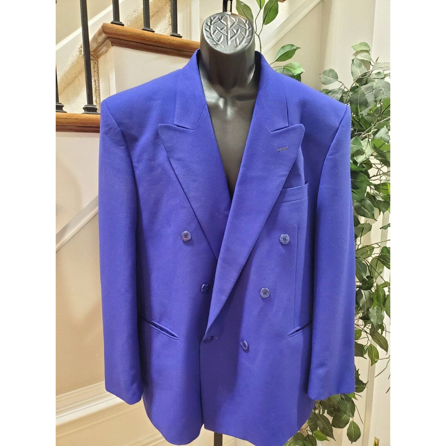 Jack Green Linea Classica Men's Blue Polyester Double Breasted Blazer Size 42R