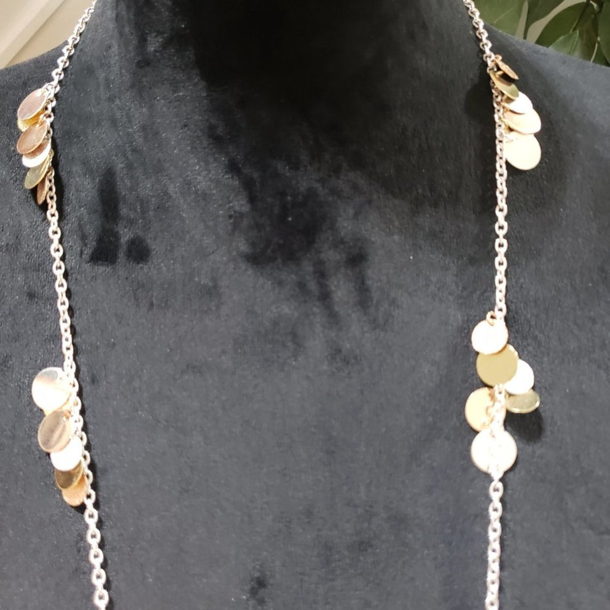 Women's Gold Tone Silver Chain & Disc Accent Necklace