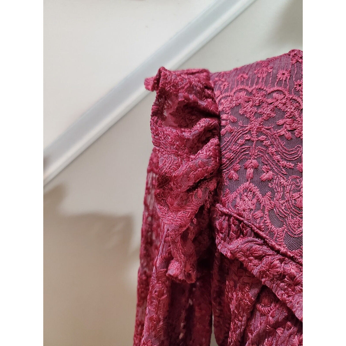 Just Me Women's Maroon polyester Round Neck Long Sleeve Knee Length Dress Size S