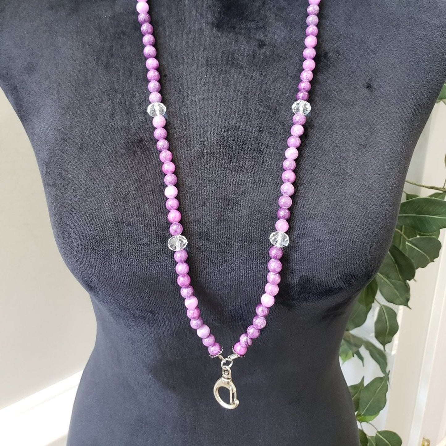 Womens Fashion Purple Round Pearl Glass Beaded Pendant Necklace Jewelery