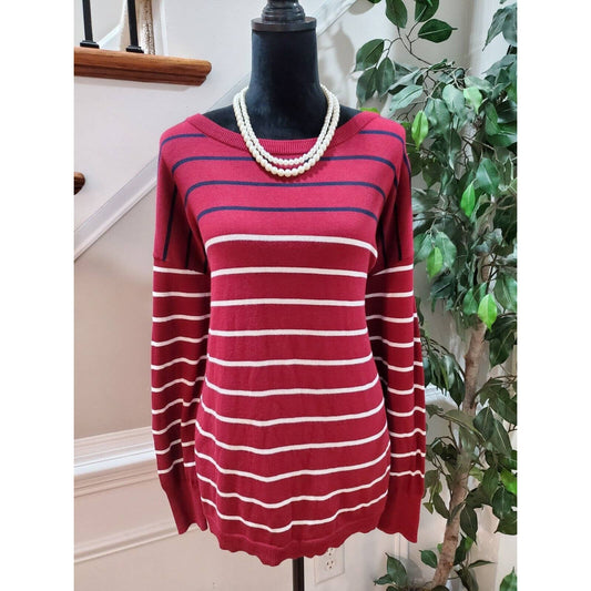 Crown & Ivy Women's Red Cotton Round Neck Long Sleeve Pullover Sweater Size XL