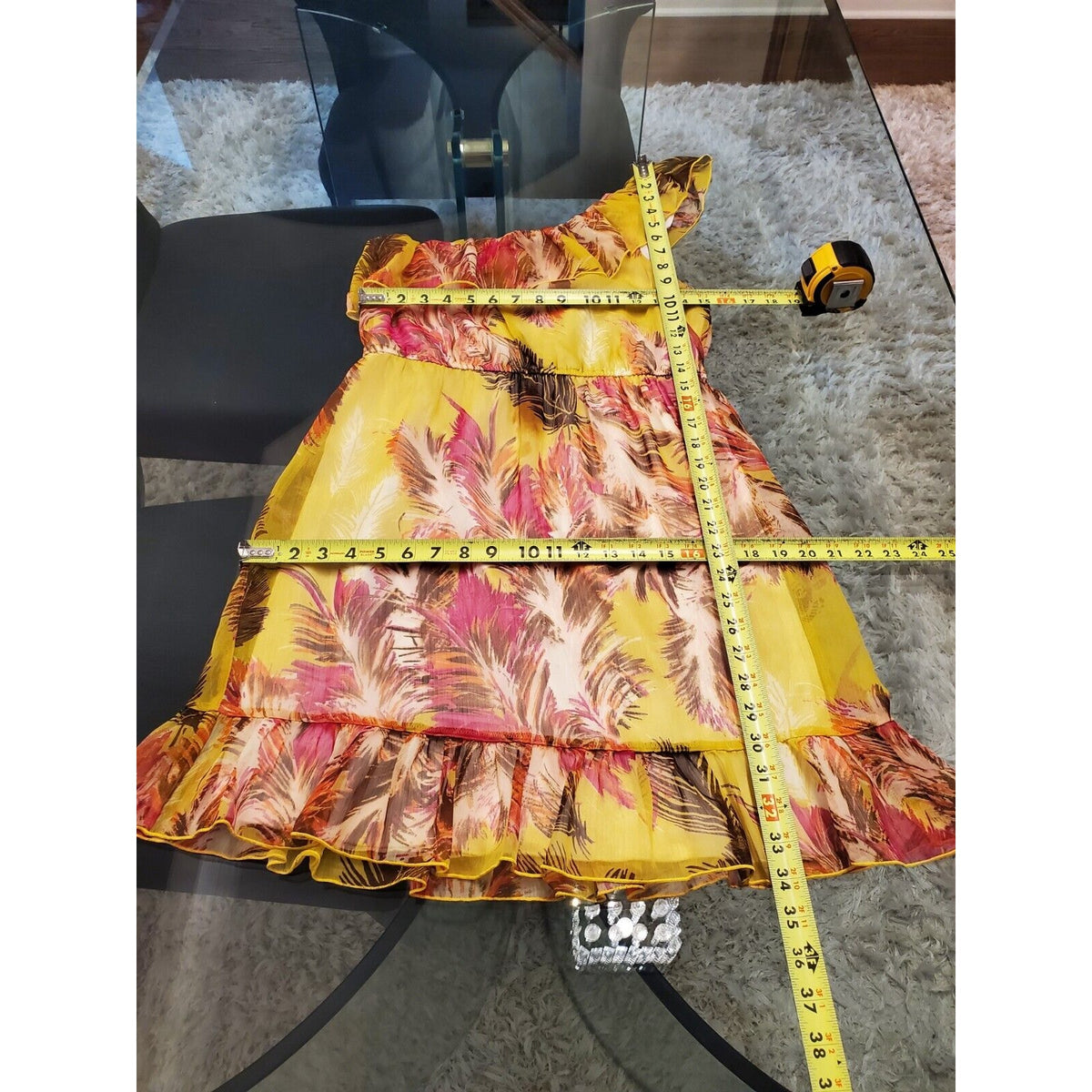 Charlotte Russe Women Yellow Polyester One Shoulder Off Knee Length Dress Size M