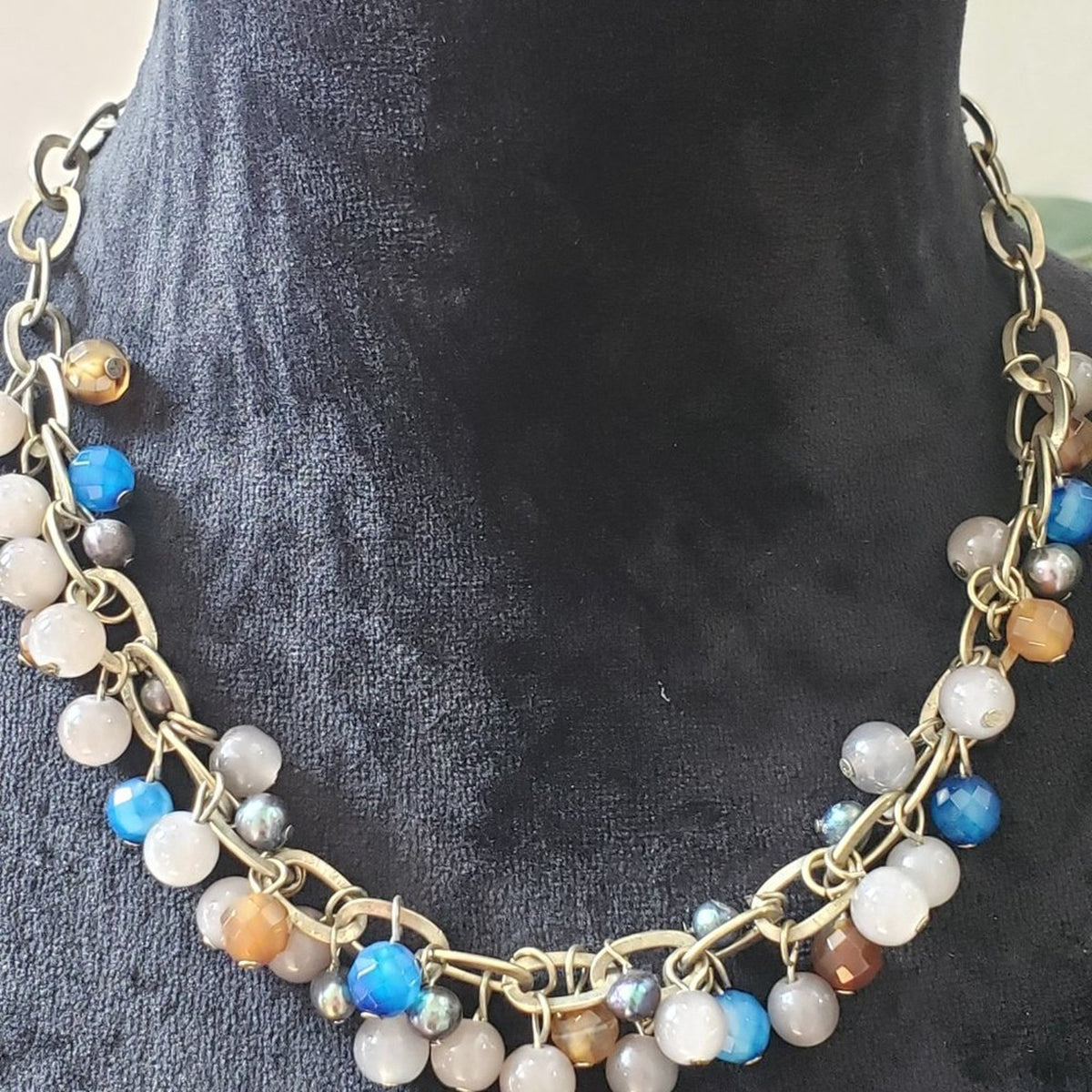 Women's Multicolor Round Bead Aquamarine Statement Stylish Necklace