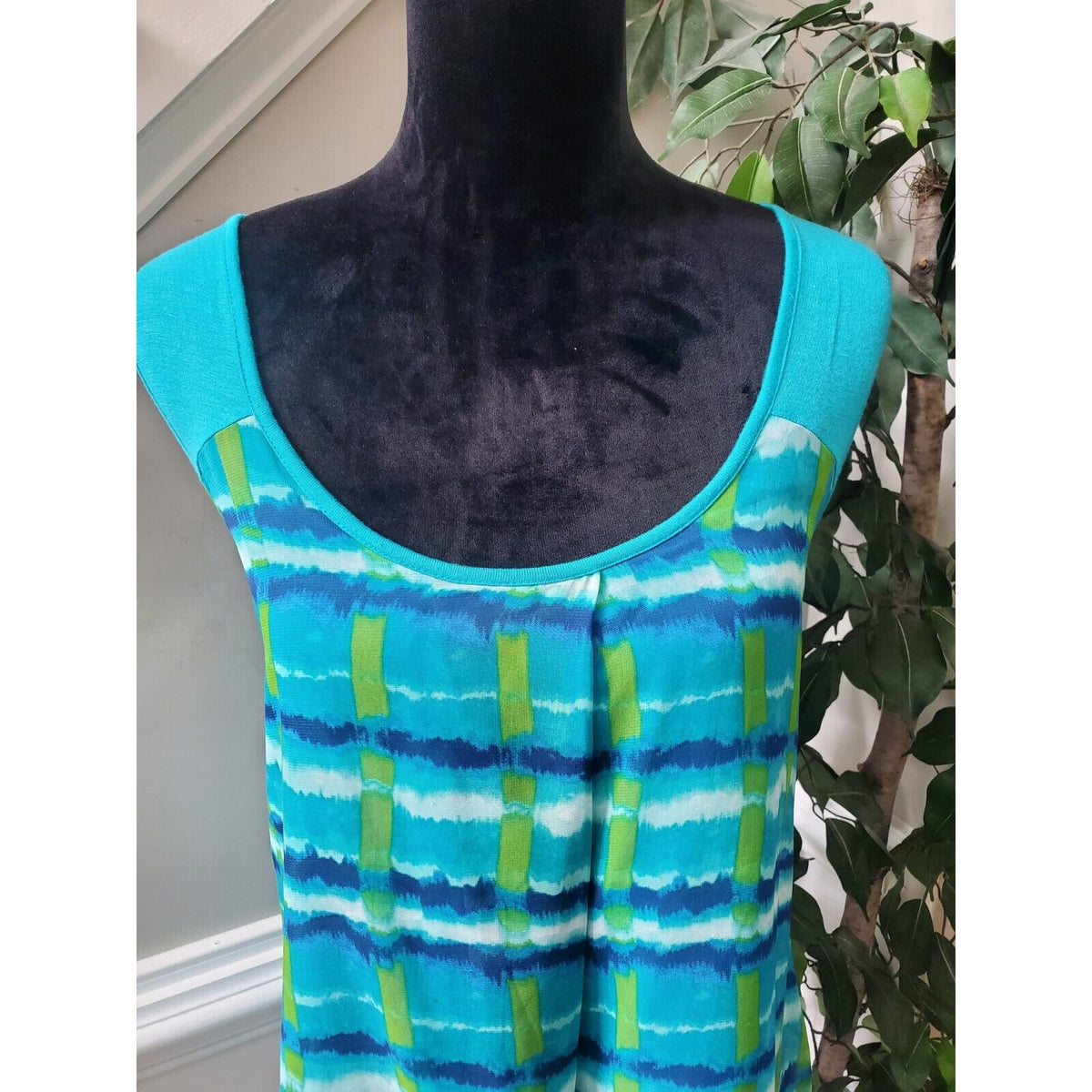 Joseph A Women's Blue Rayon Scoop Neck Sleeveless Casual Top Blouse Size X-Large