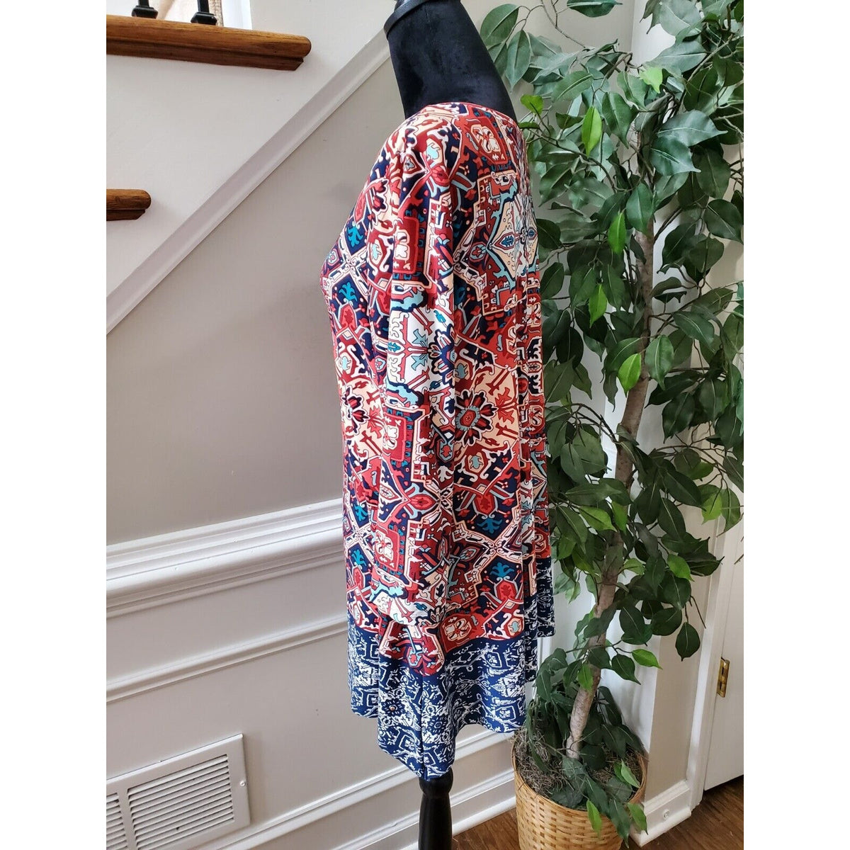 Ruby Rd. Women Multicolor Polyester Round Neck Long Sleeve Top Blouse Size Large
