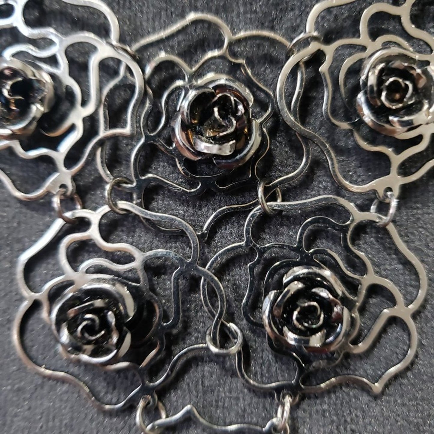 Claires Women's Vintage Silver Tone Link Flower Bib Statement Necklace