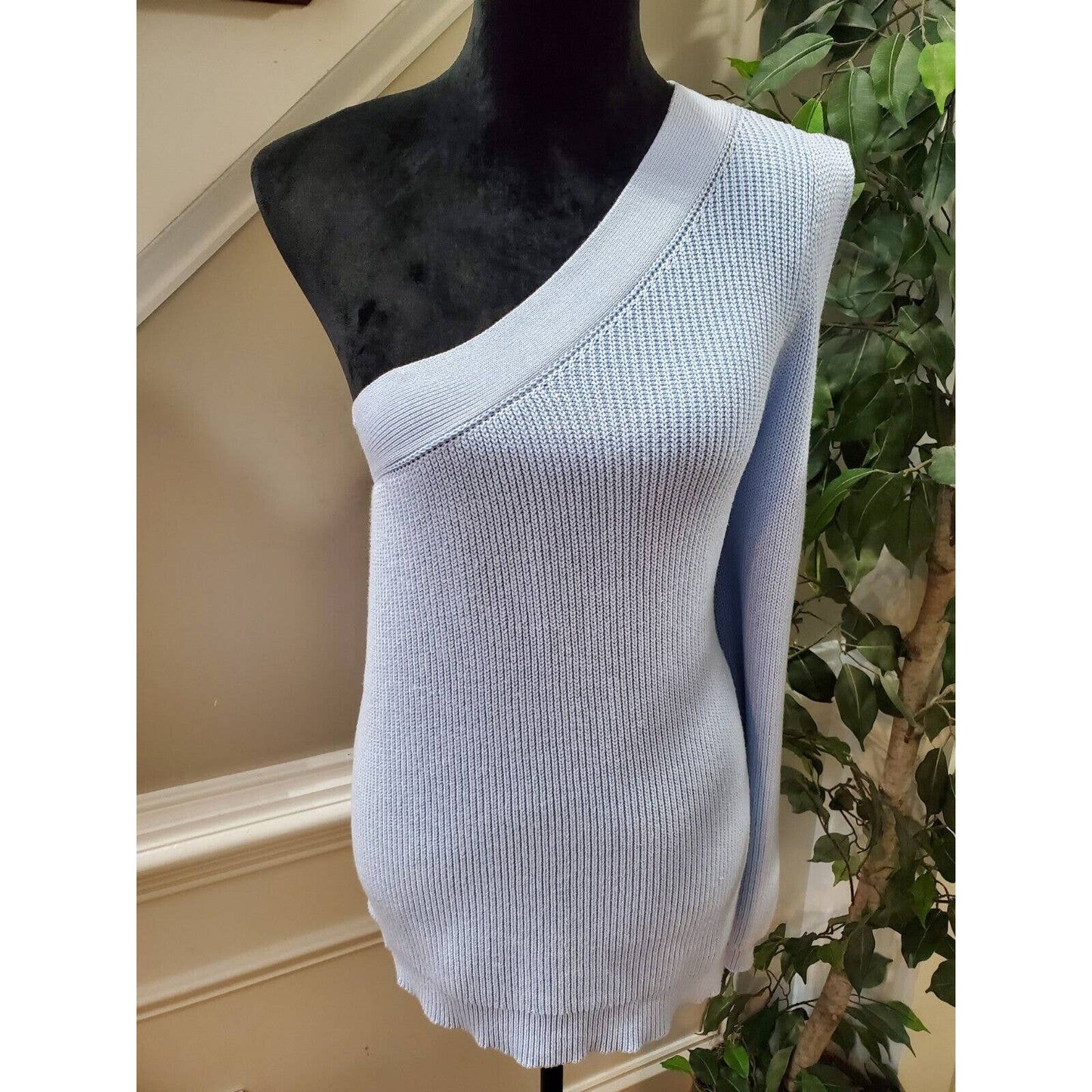 Nine West Women's Blue Polyester One Shoulder Off Pullover Knit Sweater Size XL