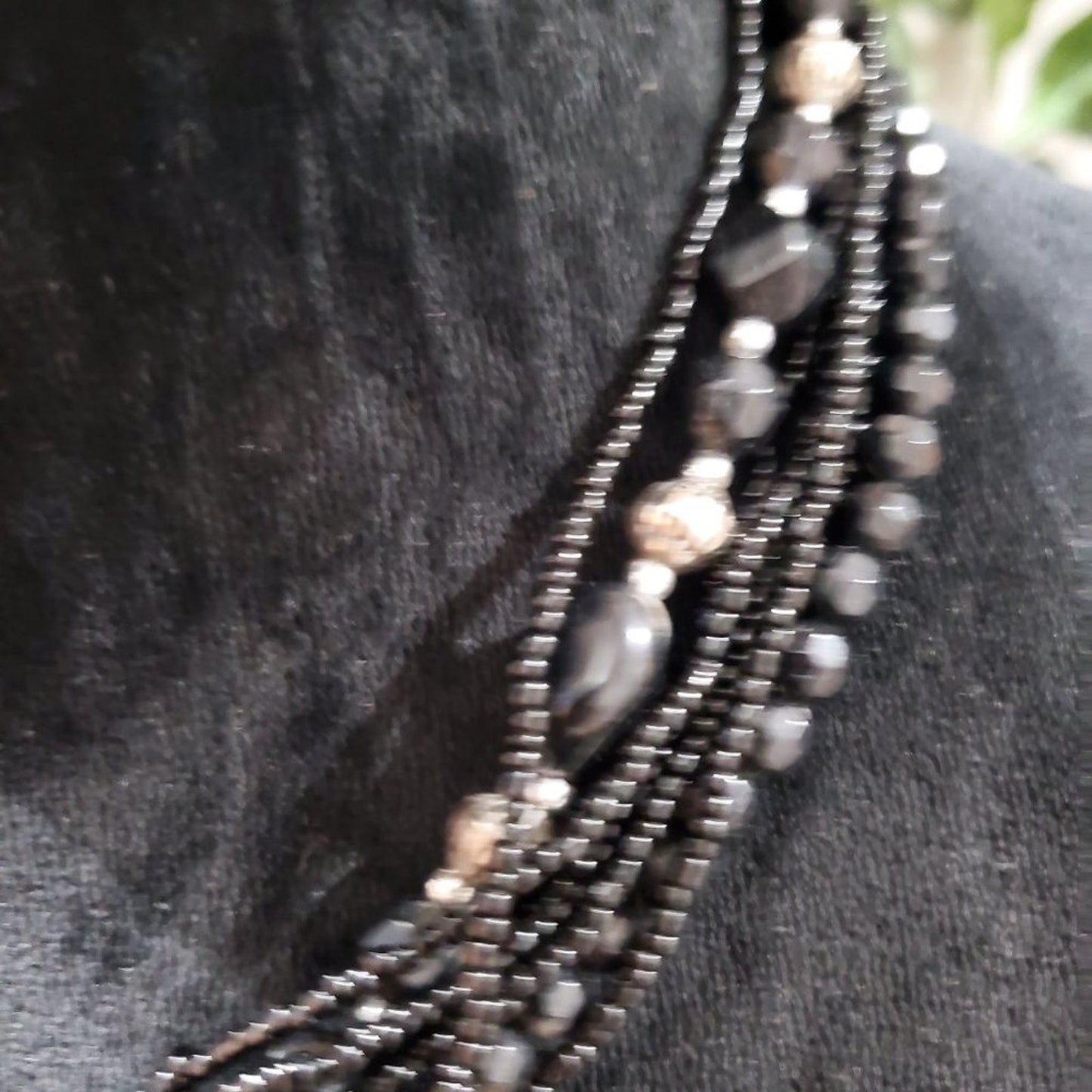 Women's Black Multilayer Round Beaded Fashion Jewelry Necklace
