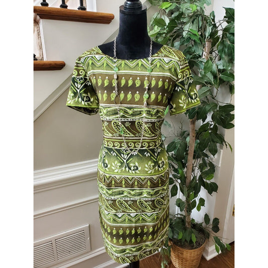 Kathie Lee Collection Women's Green Round Neck Short Sleeve Knee Length Dress 12