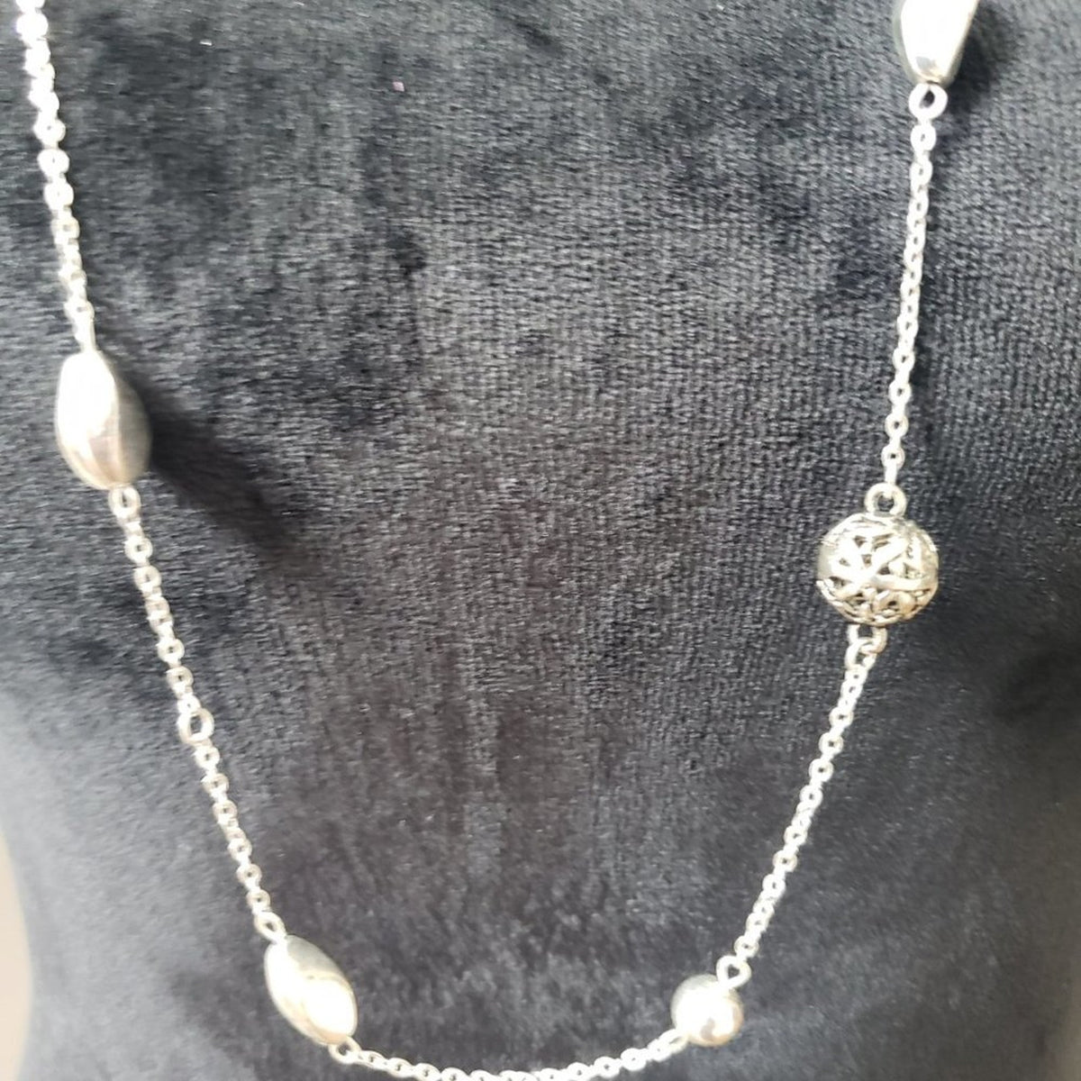 RMN Womens Silver and Brass Tone Beaded Charm Necklace with Lobster Clasp