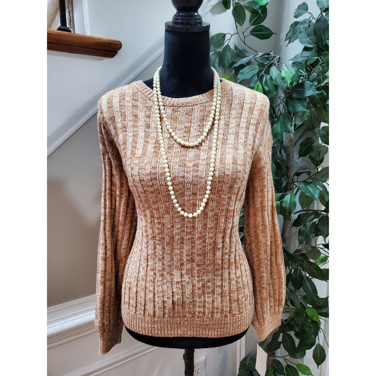 BLANKNYC Toffee Acrylic Ribbed Crewneck Long Sleeve Pullover Knit Sweater XS