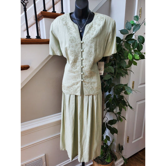 Karin Stevens Women's Mint Green Rayon V-Neck Short Sleeve Knee Length Dress 16