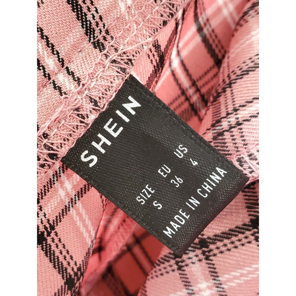 SheIn Womens Pink Plaid Polyester Slash Pockets Casual Straight Leg Pants Small