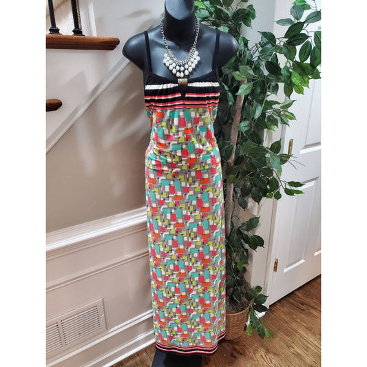 Scarlett Women's Multicolor Polyester Square Neck Sleeveless Long Maxi Dress 12
