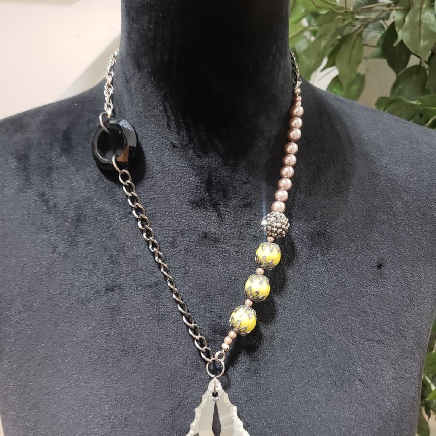 Womens Antique Beaded Lobster Clasp Crystal Drop Pendant Chokers Necklace