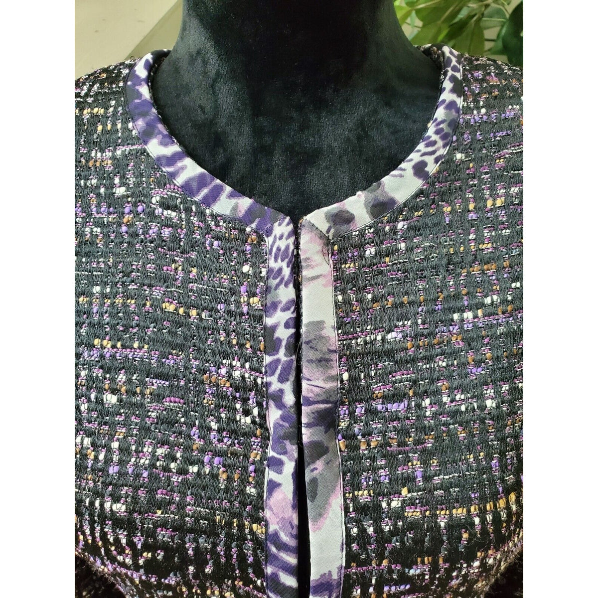 Coldwater Creek Women's Purple Polyester Tweed 3/4 Sleeve Blazer Jacket Size XS