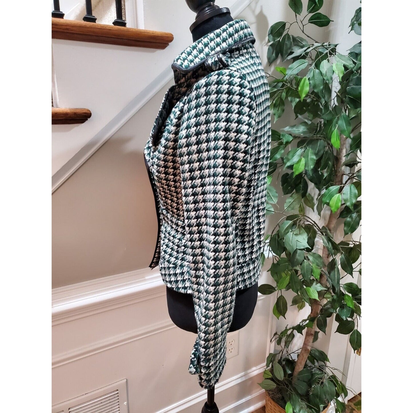JOUJOU Women's White & Green Polyester Double Breasted Long Sleeve Coat Size XS