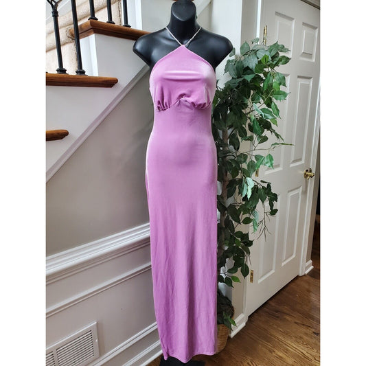 Fashion Nova Women Purple Polyester Halter Neck Sleeveless Velvet Maxi Dress XL