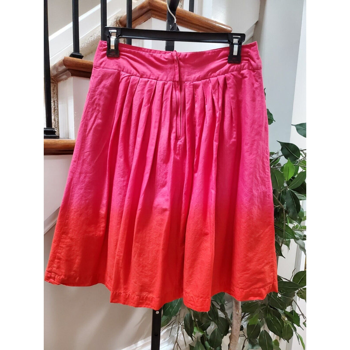 H&M Women's Pink & Red Solid 100% Cotton A-Line Casual Knee Length Skirt Size 6