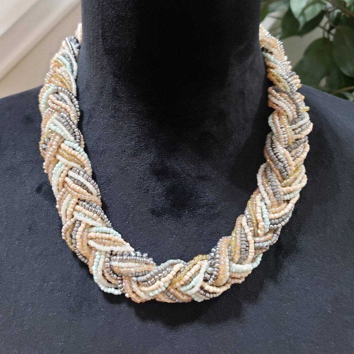 Women's Multicolor Round Twisted Beaded with Lobster Clasp Necklace