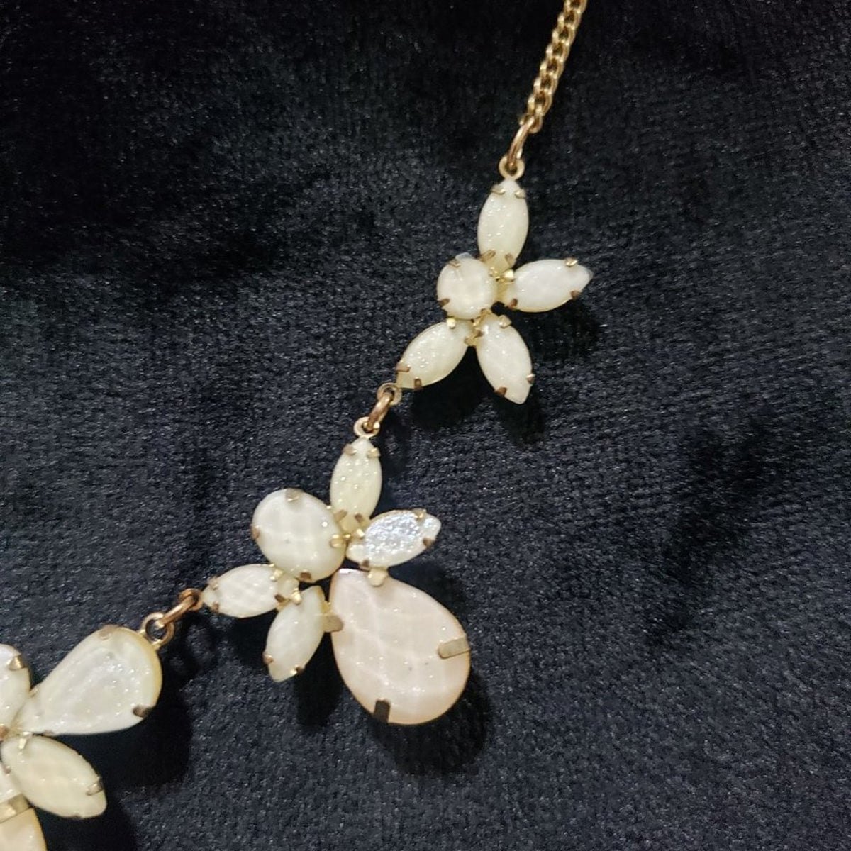 Claire's Womens White Floral Beaded Fashion Statement  Necklace