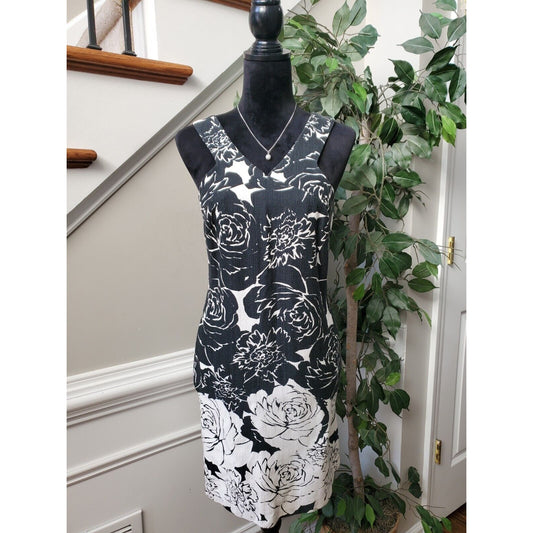 Just Taylor Womens Black White Floral Cotton Back Zipper Knee Length Dress 10